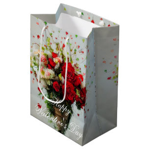 Roses and hearts bouquet valentine medium gift bag