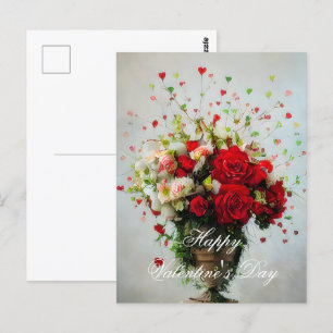 Roses and hearts bouquet valentine postcard