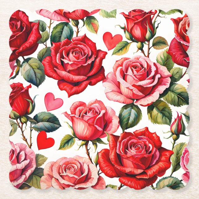   Roses and Hearts Paper Coaster (Front)