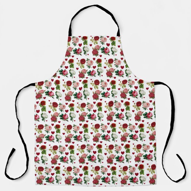 Roses and Hearts Valentine's Day Kitchen Apron (Front)
