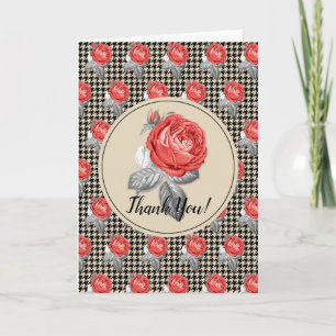 Roses and houndstooth design Thank You Card