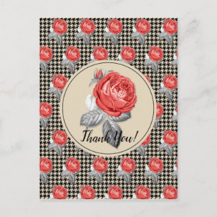 Roses and houndstooth design Thank You Postcard