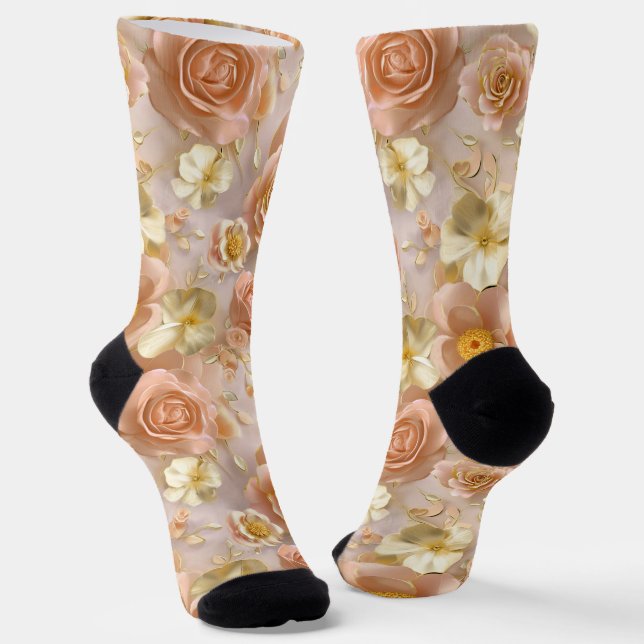 Roses and Ivory Flowers on Dreamy Background Socks (Angled)