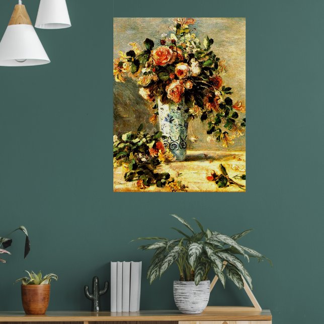 Roses and Jasmine in a Delft Vase Poster (Living Room 1)