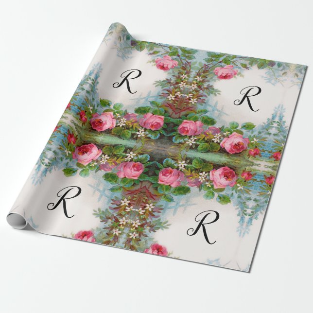 ROSES AND JASMINES FLORAL MONOGRAM WRAPPING PAPER (Unrolled)