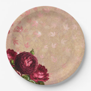 Roses and Leafs Paper Plate