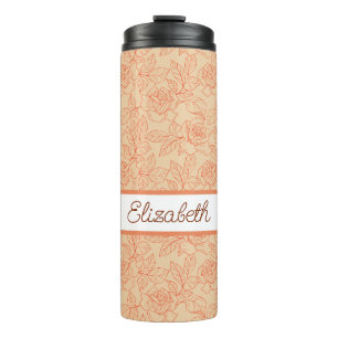 Roses And Leaves Peach   Thermal Tumbler