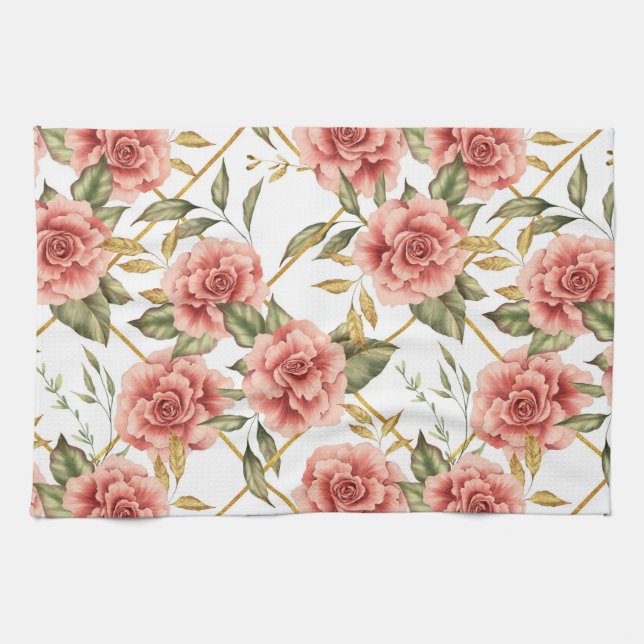 Roses and leaves tea towel (Horizontal)