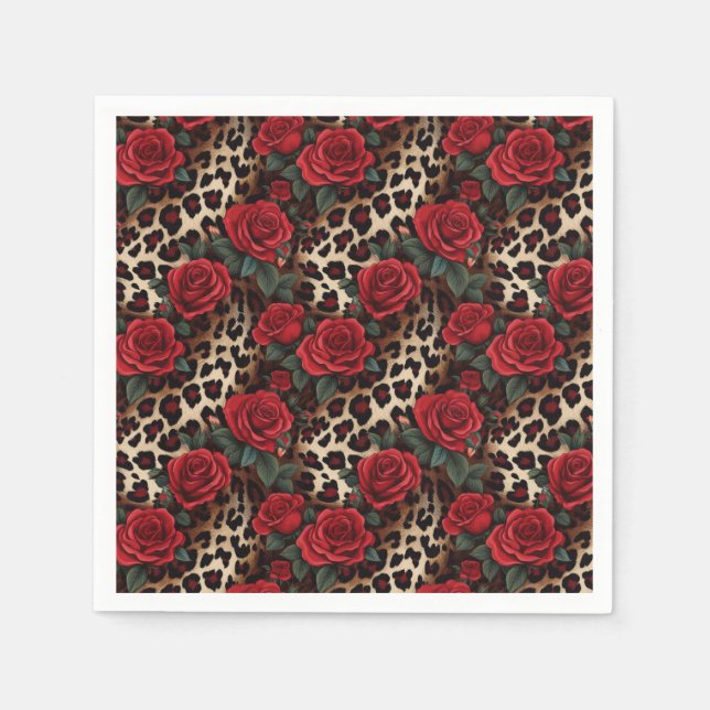Roses and Leopard Print Napkin (Front)