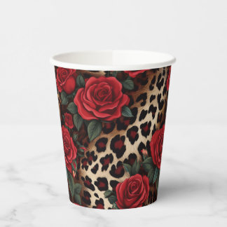 Roses and Leopard Print Paper Cups