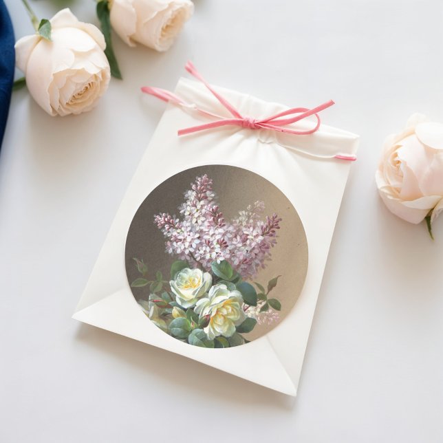 Roses and Lilacs Fine Art Classic Round Sticker (Creator Uploaded)