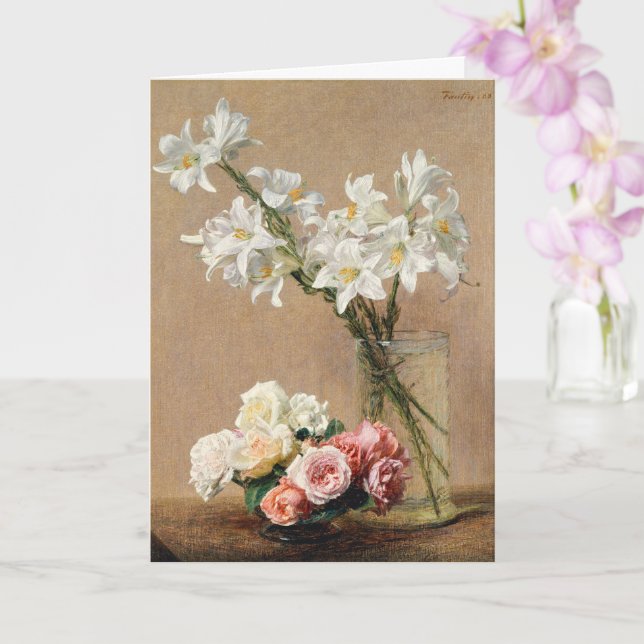 Roses and Lilies by Henri Fantin–Latour Card (Orchid)