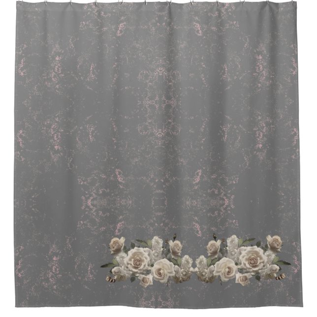 Roses and marble texture floral shower curtain (Front)