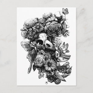 Roses and Moths - Black Postcard