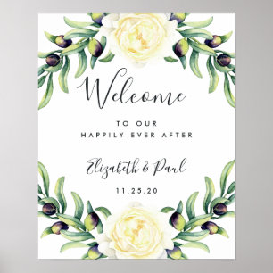 Roses and Olives Wedding Welcome Poster