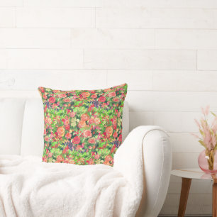 Roses and other flowers pattern cushion