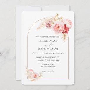 Roses and Pampas Grass Arch Wedding Invitation
