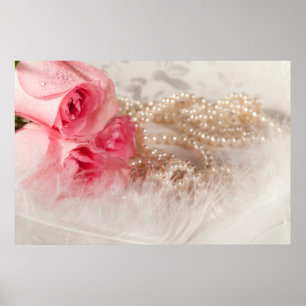 Roses and pearls with feathers poster