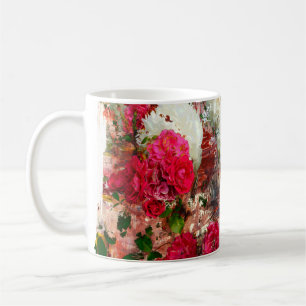 Roses and peonies and roses, mixed media and abstr coffee mug