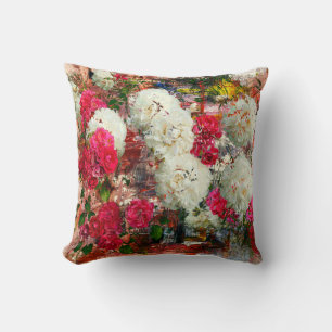 Roses and peonies and roses, mixed media and abstr cushion