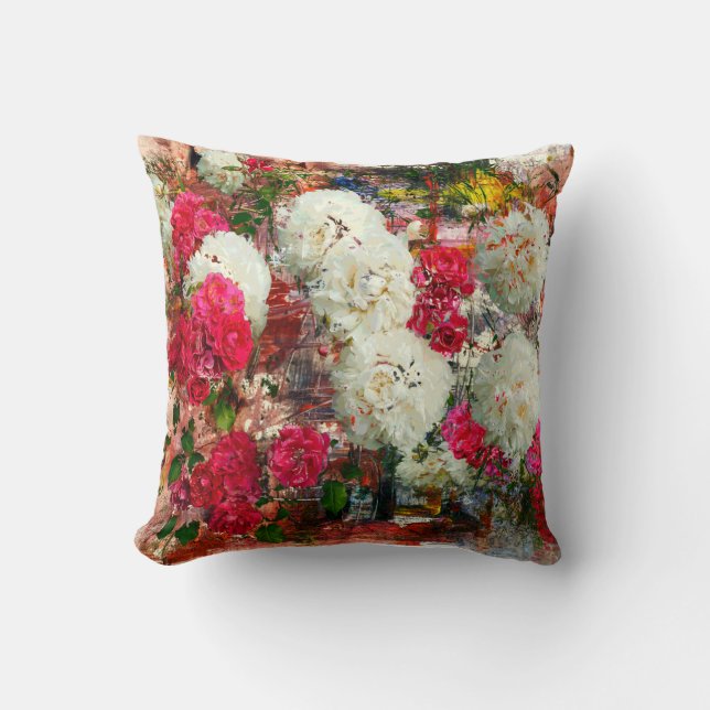 Roses and peonies and roses, mixed media and abstr cushion (Front)