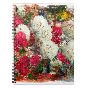 Roses and peonies and roses, mixed media and abstr notebook