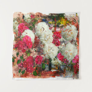 Roses and peonies and roses, mixed media and abstr tapestry