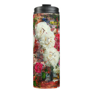 Roses and peonies and roses, mixed media and abstr thermal tumbler
