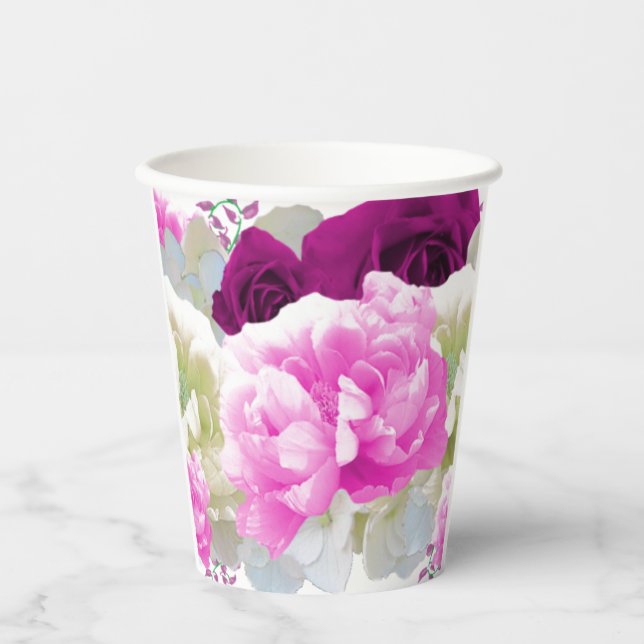 Roses and Peonies Floral Paper Cups (Front)