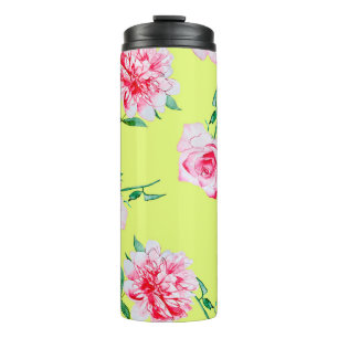 Roses and Peonies watercolor illustration patterna Thermal Tumbler
