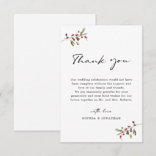 Roses and Pine Modern Calligraphy Simple Wedding Thank You Card