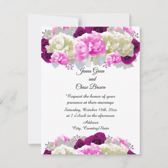 Roses and Pink Peonies Floral Wedding Invitation (Front)