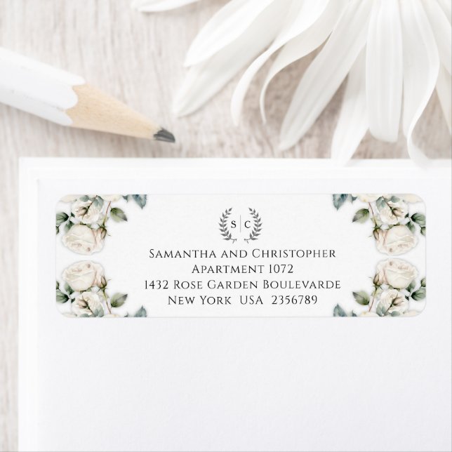 Roses and Romance Monogrammed Return Address Label (Insitu)