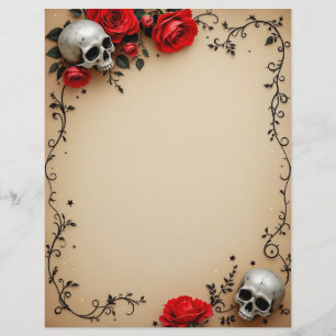Roses and Skull on Parchment Custom Letterhead