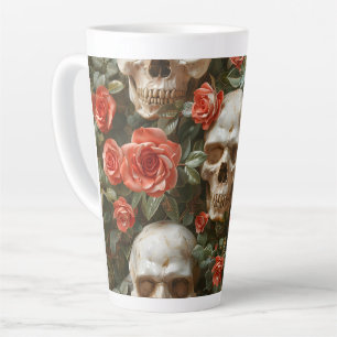 Roses and skulls design latte mug