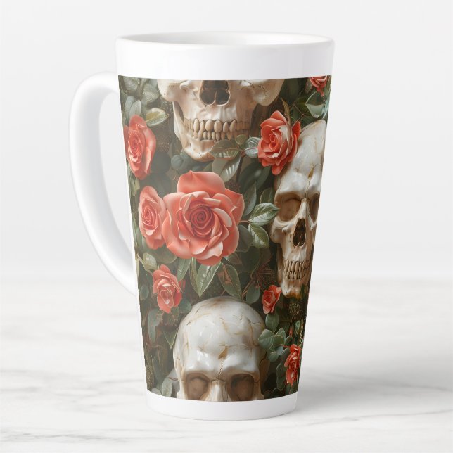 Roses and skulls design latte mug (Left Angle)