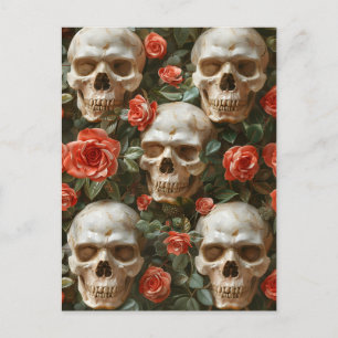 Roses and skulls design postcard