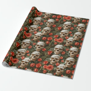 Roses and skulls design wrapping paper