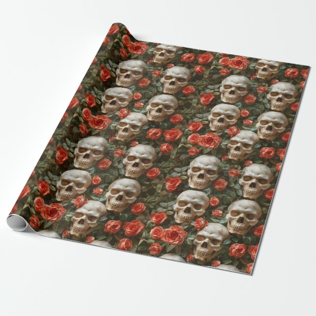 Roses and skulls design wrapping paper (Unrolled)