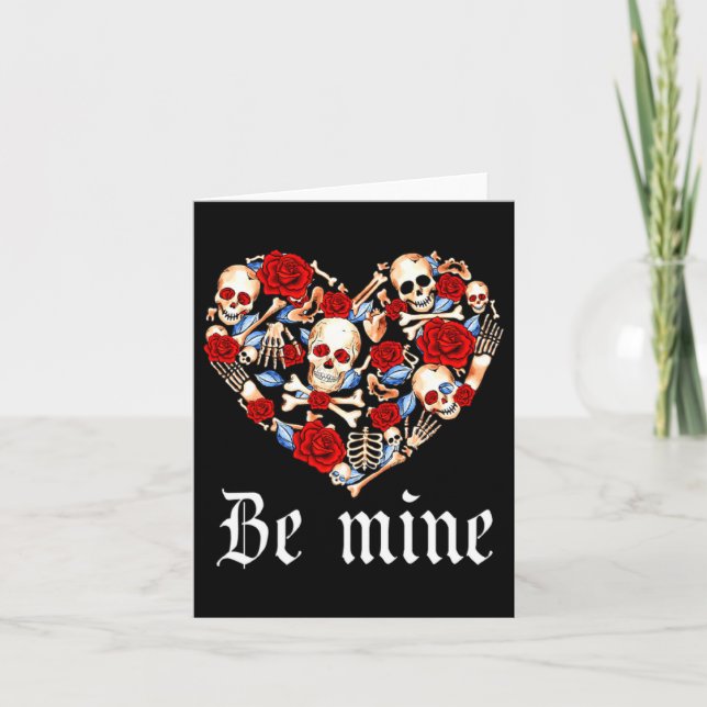 Roses And Skulls Heart Gothic Style Valentine Be M Card (Front)