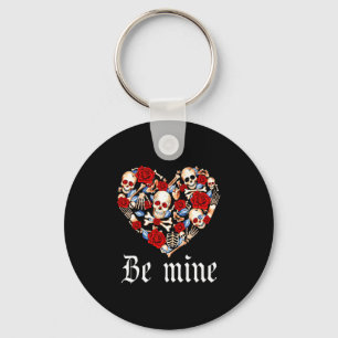 Roses And Skulls Heart Gothic Style Valentine Be M Key Ring