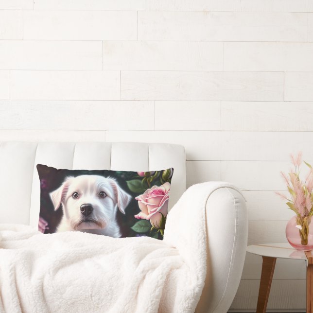 Roses And Small Dog Collection Lumbar Cushion (Couch)