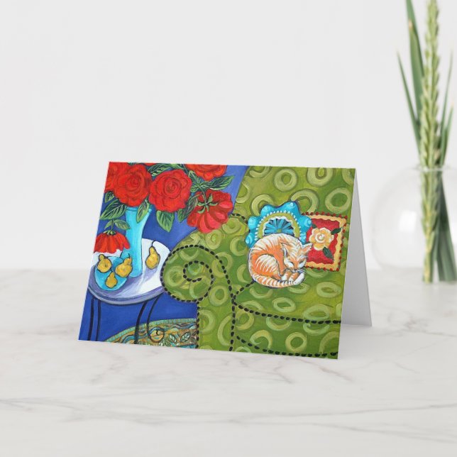 Roses and Strawberry Cat Card (Front)