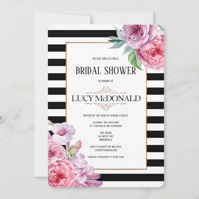 Roses and Stripes Bridal Shower Invitation (Front)
