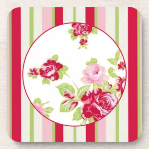 Roses And Stripes Cork Back Coaster
