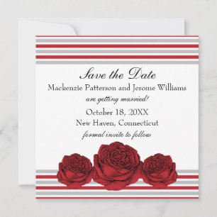 Roses and Stripes Save the Date Invite, Red Invitation