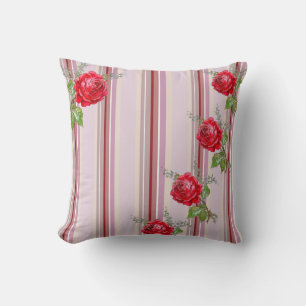 Roses and Stripes Throw Pillow