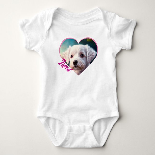 Roses And Sweet Dog Collection Baby Bodysuit (Front)