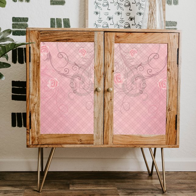 Roses and Swirls on Elegant Pastel Pink Plaid Tissue Paper (Creator Uploaded)