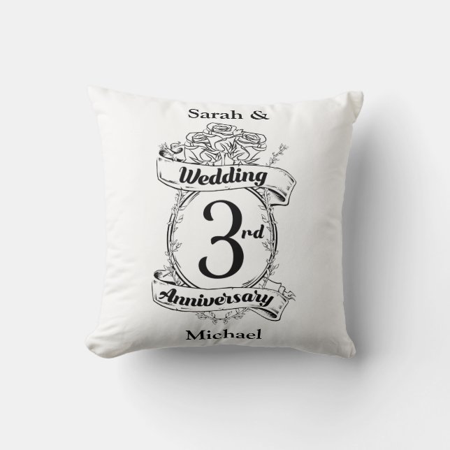 Roses and Vines Romantic 3rd Wedding Anniversary Cushion (Front)